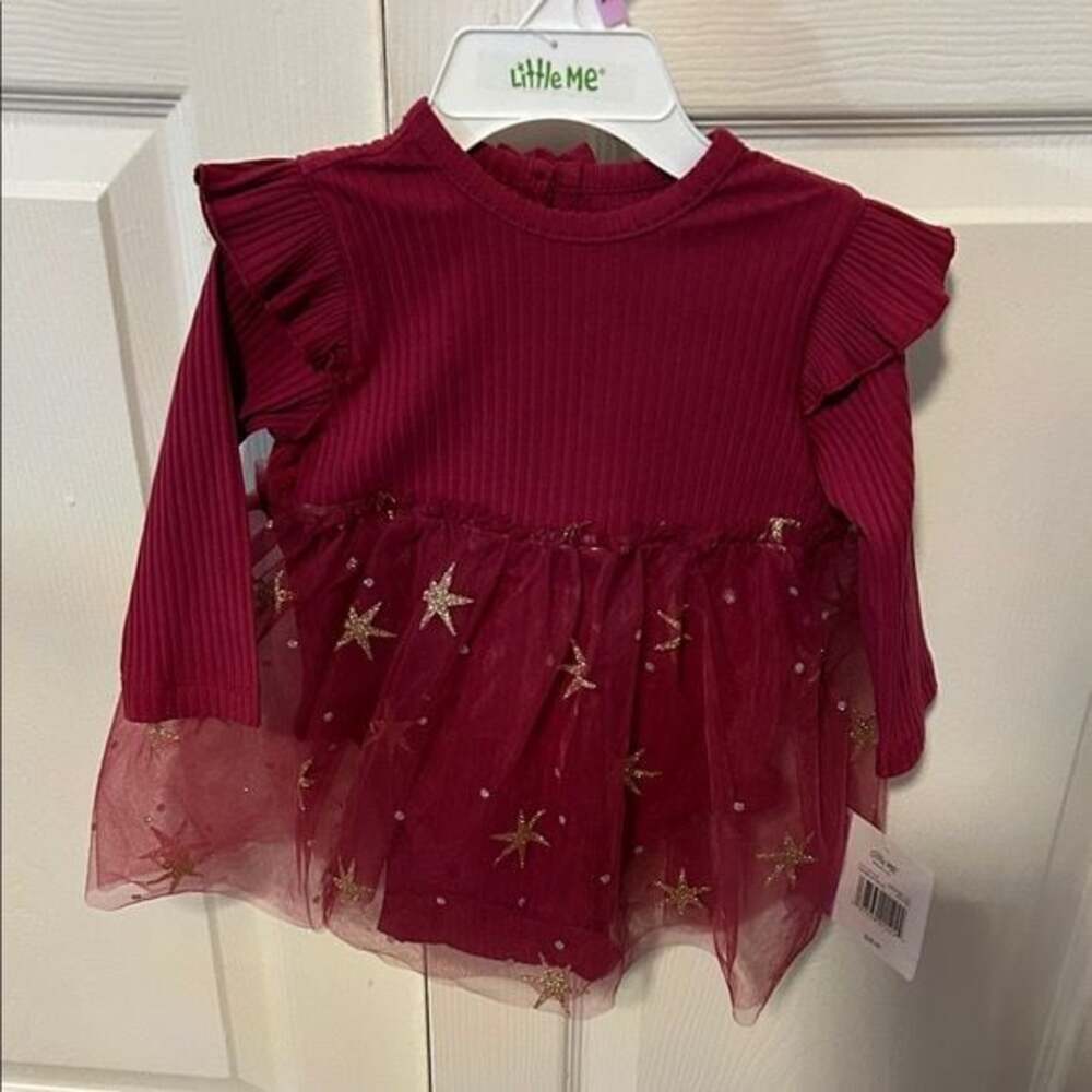 Little Me Red Dress with Gold Star Tulle - Picture 3 of 3